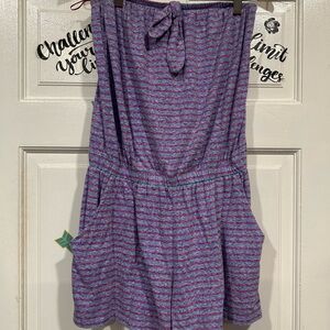 Express Women's Purple and Blue Striped Romper
